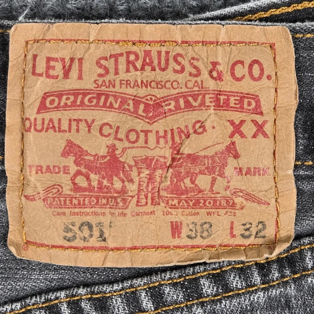 Levis 501 Original Straight Leg‎ Button Fly Grey Denim Jeans Mens W38 L32